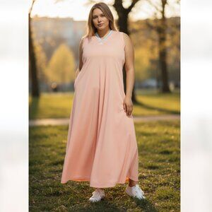 NWT Women's adidas Tiro Cut 3-Stripes Soft Mesh Long Dress 4X Peach Color